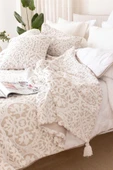 İskandinav Yatak Örtüsü Seti Çift Kişilik Set Bohem Punch Panç Desen Motif Bej thumbnail 6