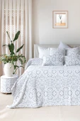 İskandinav Yatak Örtüsü Seti Çift Kişilik Set Bohem Punch Panç Desen Motif Gri thumbnail 1