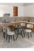 Azra 70x110cm Bendir Mutfak Masası, Mutfak Masası Takımı, Yemek Masası, 4 Açık Gri Sandalye - 2