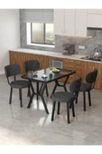 Azra 70x110cm Bendir Mutfak Masası, Mutfak Masası Takımı, Yemek Masası, 4 Antrasit Sandalye - 1