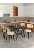 Azra 70x110cm Bendir Mutfak Masası, Mutfak Masası Takımı, Yemek Masası, 4 Krem Sandalye - 3