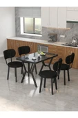 Azra 70x110cm Bendir Mutfak Masası, Mutfak Masası Takımı, Yemek Masası, 4 Siyah Sandalye - 1