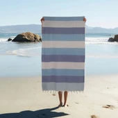 Homedius Pamuk Turkuaz American Desenli Püsküllü Peştamal 2'li - 100x180 cm - 2