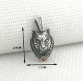 925 Ayar Gümüş Kurt Kafası Kolye Ucu thumbnail 3