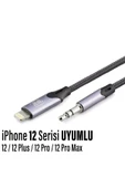 iPhone 12-PLUS-PRO-PRO MAX Uyumlu Metal Başlık AUX Ses Dönüştürücüsü Hasır Lightning Çevirici - 1