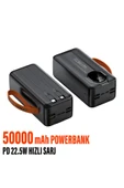 50.000 mAh Hızlı Şarj PD 22.5W Taşıma Askılı  Powerbank 4x USB 2x Type-C Kendinden Kablolu Powerbank - 1