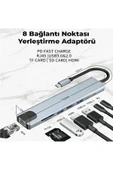 8in1 USB Type-C Hub Çoklayıcı Tablet Bilgisayar Telefon Port Adaptör HDMI USB Ethernet PD Girişli - 2
