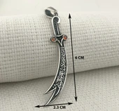 925 Ayar Gümüş Kırmızı Taşlı La Feta İlla Ali La Seyfe İlla Yazılı Zülfikar Kolye Ucu thumbnail 3