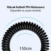 Polham 3A 60W Spiral Type C to Type C Şarj ve Data Kablosu,1-1,5 Metre Kısayıp Uzayabilen Elastik Kablo - 5