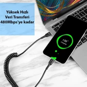 Polham 3A 60W Spiral Type C to Type C Şarj ve Data Kablosu,1-1,5 Metre Kısayıp Uzayabilen Elastik Kablo - 4
