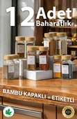 Cam Baharatlık 12'li SET Bambu Kapaklı thumbnail 1