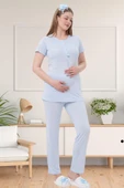 Mecit 1541 Bayan Hamile Lohusa Mavi Uzun Sabahlıklı Pijama Takımı - 5