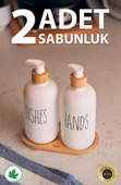 2’li Siyah-Beyaz Mutfak Sıvı Sabunluk Seti 500ml 500ml Bambu Tepsili Oval thumbnail 4