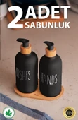 2’li Siyah-Beyaz Mutfak Sıvı Sabunluk Seti 500ml 500ml Bambu Tepsili Oval thumbnail 8
