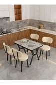 Azra 70x110cm Efes Mutfak Masası, Mutfak Masası Takımı, Yemek Masası, 4 Krem Sandalye - 3