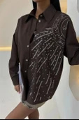 Ay Figürlü Taş İşlemeli Poplin Gömlek 3440 thumbnail 6