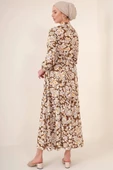 2144 Hakim Yaka Tesettür Elbise - Kahverengi thumbnail 3