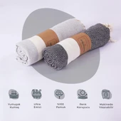 Homedius %100 Pamuk Siyah-Gri Elmas Peştemal 2'li - 100x180 cm - 1