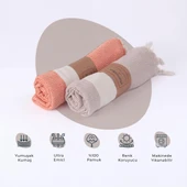 Homedius %100 Pamuk Bej-Turuncu Elmas Peştemal 2'li - 100x180 cm - 1