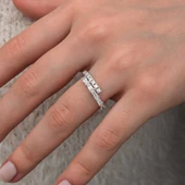 Gümüş Baget Taşlı Yarımtur Kadın Yüzük  SL10815 thumbnail 6