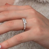 Gümüş Baget Taşlı Yarımtur Kadın Yüzük  SL10815 thumbnail 9