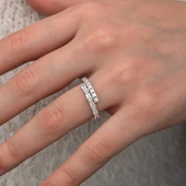 Gümüş Baget Taşlı Yarımtur Kadın Yüzük  SL10815 thumbnail 11