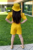 Kız Çocuk Bisiklet Yaka Yarım Kol Bel Bağlama Detaylı Sarı Şortlu Tulum thumbnail 4