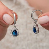 Gümüş Lacivert Zirkon Taşlı Damla Küpe SL11053 thumbnail 2