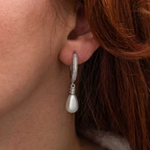 Gümüş Zirkon Taşlı Sallantılı Damla İnci Küpe  SL10758 thumbnail 2