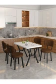 Azra 70x110cm Beyaz Mutfak Masası, Mutfak Masası Takımı, Yemek Masası, 4 Kahverengi Sandalye - 2