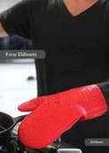 Silikon Fırın Eldiveni Yanmaz Yapışmaz Isıya Dayanıklı Kırmızı 41,5 cm thumbnail 2