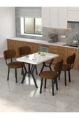 Azra 70x110cm Beyaz Mutfak Masası, Mutfak Masası Takımı, Yemek Masası, 4 Kahverengi Sandalye - 1