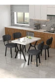 Azra 70x110cm Beyaz Mutfak Masası, Mutfak Masası Takımı, Yemek Masası, 4 Antrasit Sandalye - 1