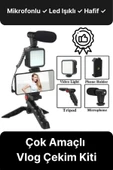 Ayarlanabilir Mikrofonlu Ses Kayıt Led Işıklı Çekim Selfie Çubuğu Canlı Yayın Tripod Vlog Çekim Kiti - 1