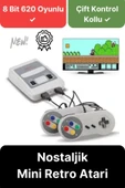 Premium HD Klasik 8 Bit 620 Oyunlu Televizyon Çift 2 Kontrol Kollu Nostalji Super Mini Retro Atari - 1