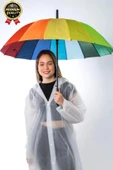 Özel Tasarım Rüzgara Dayanıklı Otomatik Model Fiber 16 Telli  Gökkuşağı Desenli Baston Şemsiye 55cm - 2