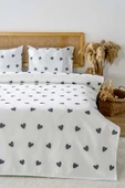 Siyah Mini Kalpler Çift Kişilik Baskılı Pike 200 x 220 cm - 1