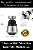 Premium 2 Modlu 360° Dönebilen Perlatör Başlığı Mutfak Lavabo Su Tasarrufu Musluk Ucu Şık Tasarım thumbnail 1
