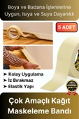 Çok Amaçlı Isıya Suya Dayanıklı Kolay Sökülebilen 25mt Krep Kağıt Maskeleme Boya Badana Bandı-5 Adet - 1