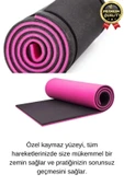 Ultra Konfor Taşıma Askılı Kalın Kaymaz Çift Taraf Pembe Siyah Meditasyon Pilates Minderi Yoga Matı - 6