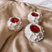 3 adet çiçek desenli tealight Mumluk - 1