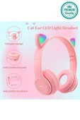Kablosuz Gürültü Engelleyen Bluetooth Işıklı Mikrofonlu Kedi Kulaklı Sevimli Oyun Müzik Kulaklığı - 4