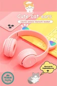 Kablosuz Gürültü Engelleyen Bluetooth Işıklı Mikrofonlu Kedi Kulaklı Sevimli Oyun Müzik Kulaklığı - 2