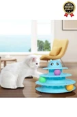 Premium Eğlenceli Renkli Dayanıklı Yuvarlak Kauçuk Pedli 3 Katlı Kedi Oyuncağı Top Döndürme Kulesi - 2