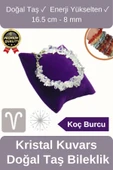 Özel Üretim Enerji Yükselten Esnek İpli Koç Burcu Beyaz Kristal Kuvars Doğal Taş Unisex Bileklik - 1