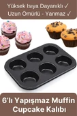 Çok Amaçlı Mutfak Yüksek Isıya Dayanıklı Yıkanabilir Yanmaz Yapışmaz 6’lı Kek Muffin Cupcake Kalıbı - 1