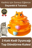 Premium Eğlenceli Renkli Dayanıklı Yuvarlak Kauçuk Pedli 3 Katlı Kedi Oyuncağı Top Döndürme Kulesi - 1