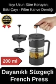 Premium Kalite Dayanıklı Isıyı Koruyan Filtre Kahve Bitki Çayı Demleme Siyah French Press 200 ml - 1