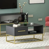 Mira Kapaklı Orta Sehpa, Gold Ayak, Modern Tasarım - 90 cm, Ev-Ofis - 1