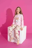 Kız Çocuk Ayıcık Desenli Uzun Kollu Pijama Takımı - 2